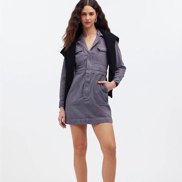 Madewell Madewell x MN‎ Dye Studio Denim Patch-Pocket Mini Dress XS Soot - Picture 1 of 10